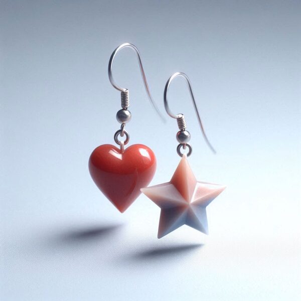 Heart and Star Earring made from Resin red color