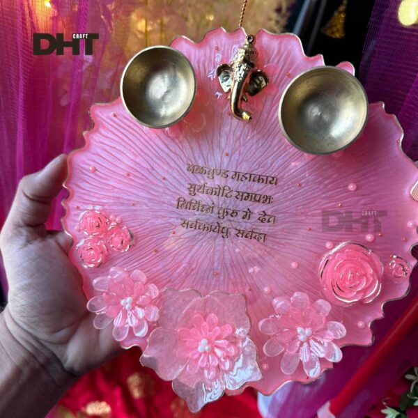 Handmade high quality resin made pooja thali with pink color