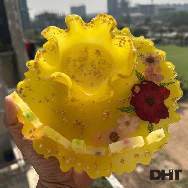 Homemade resin Haldi plate top view