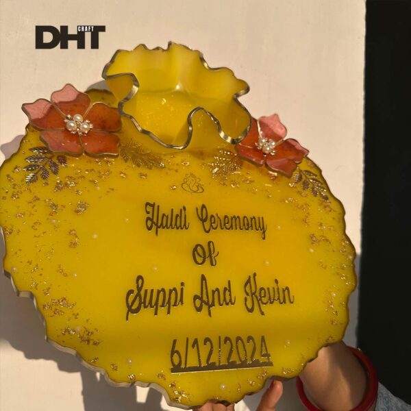 Resin Haldi platter with Name customized bride and groom name and date of haldi ceremony